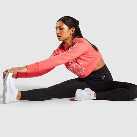 NEW GYMSHARK Legacy Cropped Sweatshirt Fleece Crop Top Sweater Coral Pink S - Picture 5 of 12